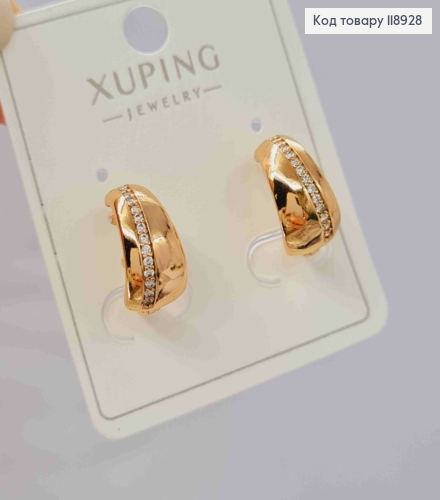 Серьги Овальные украшены Блестящими камешками в один ряд, 1,4см, английская застежка, Xuping 18K 118928 фото 2