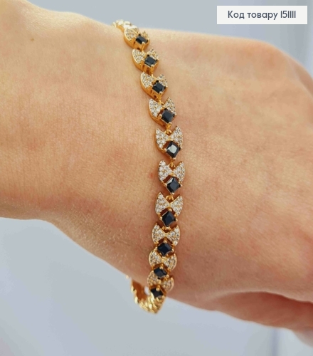 Браслет "ГРАЦИЯ" с Черными камешками, длина 17+2,5см, Xuping 18K 151111 фото 2
