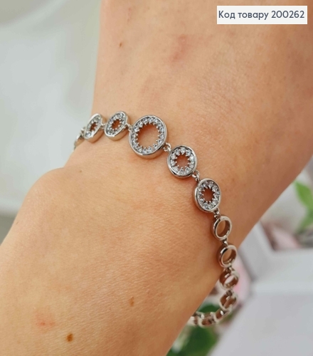 Браслет родований, плетіння Кільцями в камінцях 17+2см, Xuping 200262 фото 2