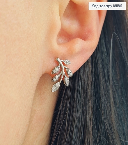 Серьги родованные, гвоздики "Веточка айвы" с камешками, 1,5см, Xuping 181186 фото 2