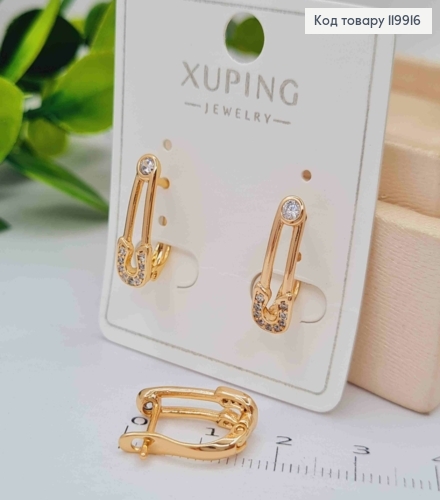 Сережки "Шпилька" прикрашені Блискучим камінням, 1,7см, англійська застібка, Xuping 18К 119916 фото 2