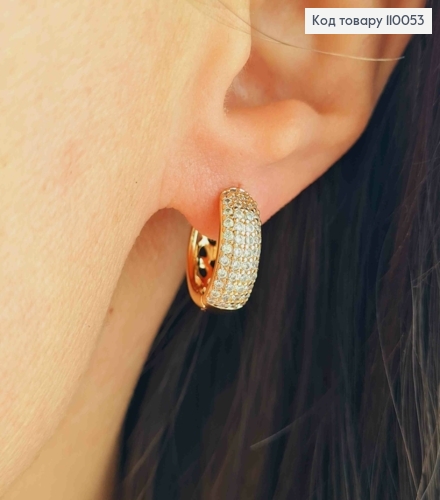 Сережки кільця прикрашені Блискучими камінцями, ширина 5мм, діаметр 1,4см,  Xuping 18K 110053 фото 2