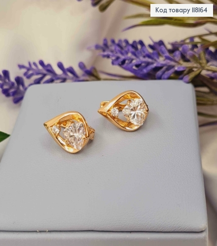 Серьги "СОФИ" с Блестящим камнем, 1,5см, англ. заст., Xuping 18K 118164 фото 2