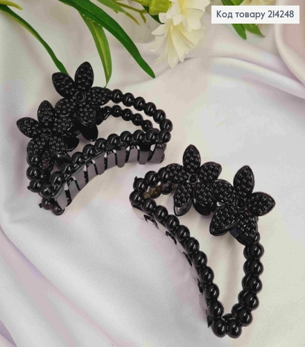 Краб пластик, глянцевый, Полукруг фактурный с Цветами, 8см, Черного цвета 214248 фото 2