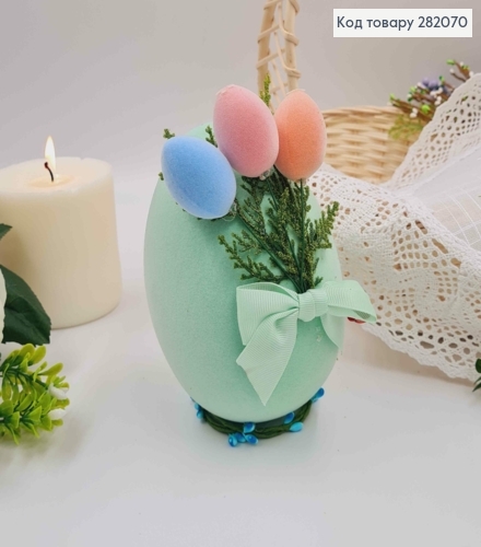 Пасхальная композиция, страусиное яйцо САЛАТОВОГО цвета, 15*10см 282070 фото 2