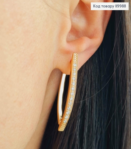 Серьги "Стрели" украшены Блестящими камешками, длина 3,6см, английская застежка, Xuping 18K 119988 фото 2