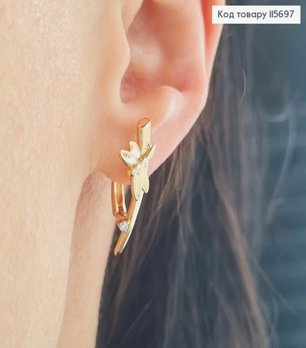 Серьги стрелы 2,5см , "Бабка на камышке" с камешком, англ. зам. Xuping 18K 115697 фото 2