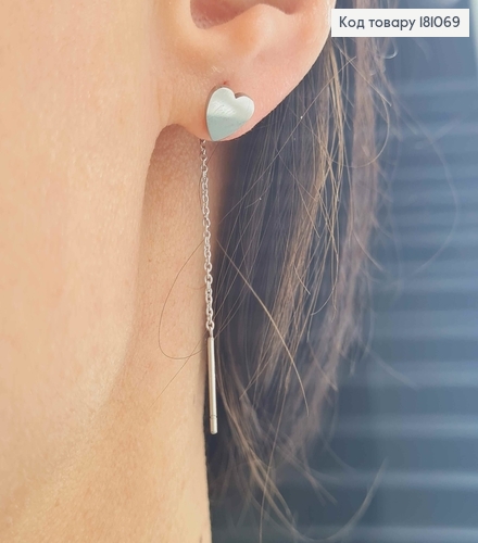 Серьги родованные, протяжки 5см, с сердечком 1,6см, Xuping 181069 фото 2