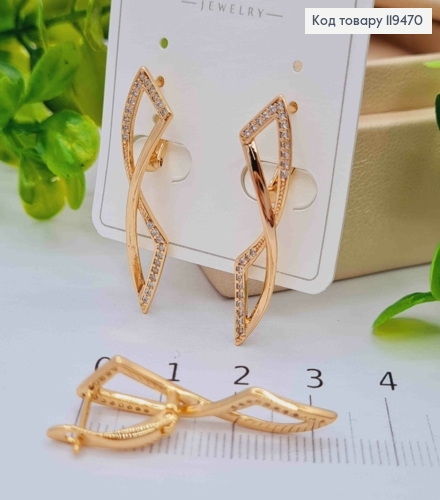 Серьги "Грейс" украшены Блестящими камешками, 3,3см, английская застежка, Xuping 18К. 119470 фото 2