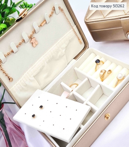 Сундучок-органайзер для хранения украшений, Золотистого цвета, 16*11*5см (на кнопке) 513262 фото 2