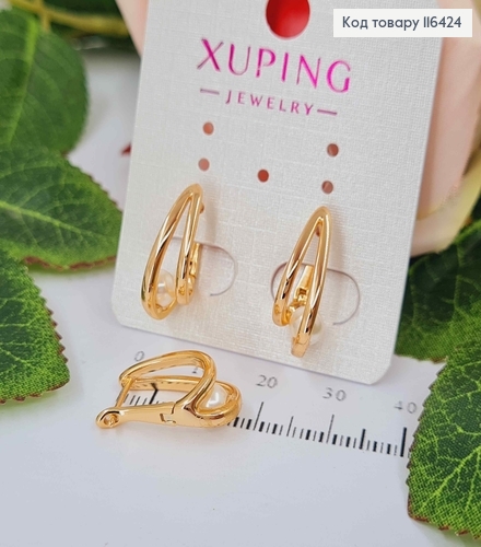 Серьги стрелы двойные, с жемчужинами, 1,8см, англ. зам. Xuping 18K 116424 фото 2