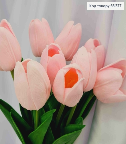 Искусственные цветы ТЮЛЬПАН, Бледно-Розового цвета (полиуретановые), 9шт/букет, высота 33см, цветок 4см 551377 фото 2