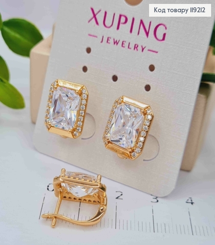 Сережки з Великим Блискучим каменем, 1,4см, англійська застібка, Xuping 18K 119212 фото 3