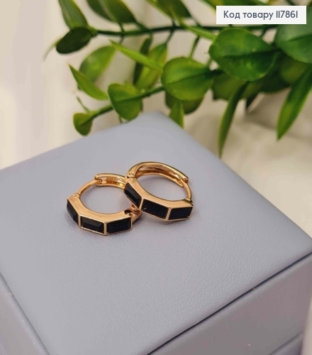 Серьги кольца с тремя Черными камешками сваровски, диаметр 1,7см, Xuping 18К 117861 фото 3