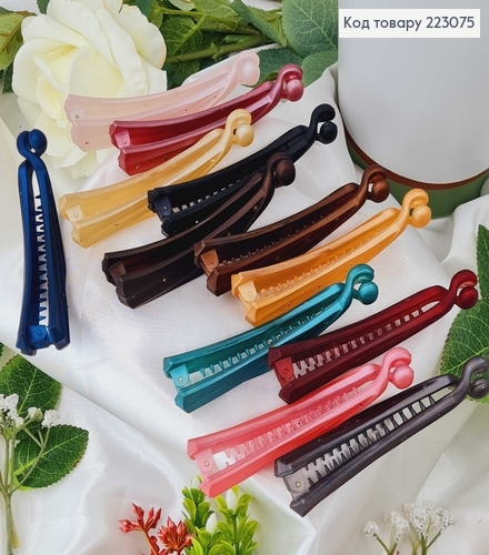 Заколка банан, каучук, с камешком, 10см. цветной в ассорт. 223075 фото 2