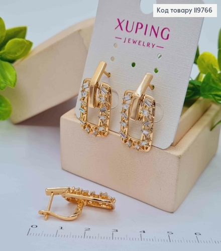 Сережки з рухливою підвіскою в Блискучих камінцях, 2,7см, англійська застібка, Xuping 18K 119766 фото 2
