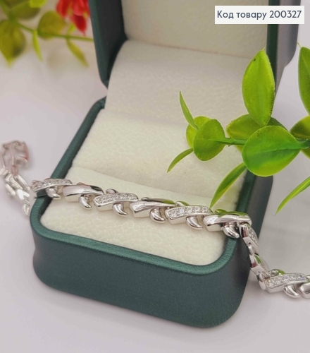 Браслет родований плетіння пластинками "Х" з Блискучими камінцями, довж. 17+2см, Xuping 200327 фото 2