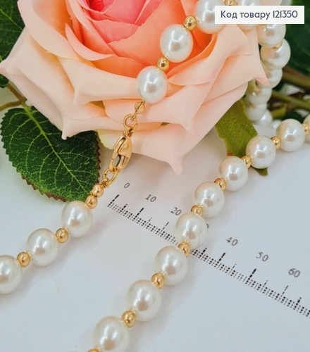 Ожерелье с Жемчужинами 7мм. и золотистыми бусинами, 45+5см, Xuping 18К 121350 фото 2