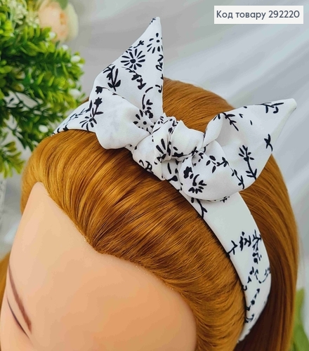 Обруч чалма Белого цвета, с бантом, с узором, шир. 2см 292220 фото 3