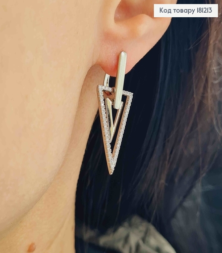 Сережки родованные, "Два треугольника", с камешками, 2,5см, англ. застежка, Xuping 181213 фото 2