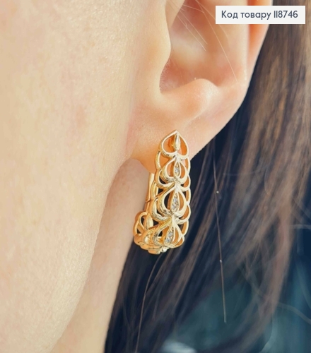 Серьги "Овальные" Ажурные с Блестящими камешками, 2,2см, английская застежка, Xuping 18K 118746 фото 2