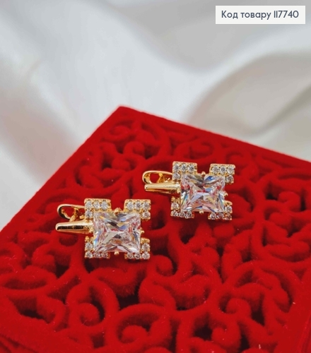 Серьги с квадратным Блестящим камешком в оправе из камешков, 1,7см, английская застежка, XUPING 18K 117740 фото 3