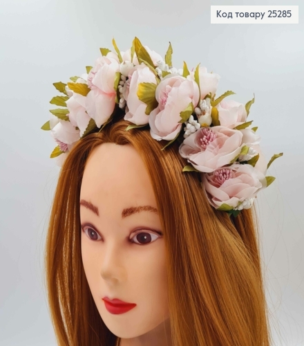 Обруч - віночок  розкішний, ТРОЯНДИ , колір - ніжно РОЖЕВИЙ, основа - метал, ручна робота, Україна 287033 фото 2