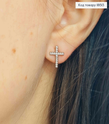 Серьги родованные гвозди, Крестики в камнях, 1,3*0,9см, Xuping 181513 фото 2