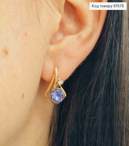 Серьги "Музыка Сердца" с Фиолетовыми камнями Сваровски, 1,8см, англ. застежка, Xuping 18К 117676 фото 3