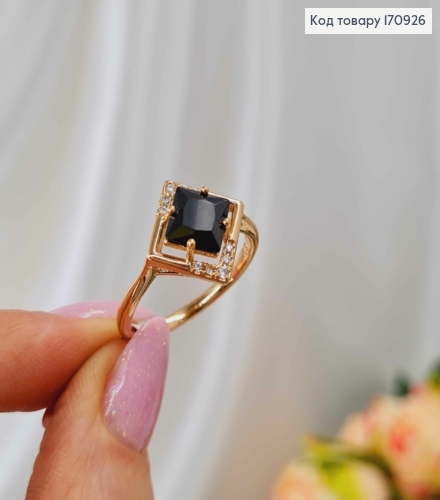 Кольцо, С квадратным, Черным камешком, Xuping 18К 170926 фото 3