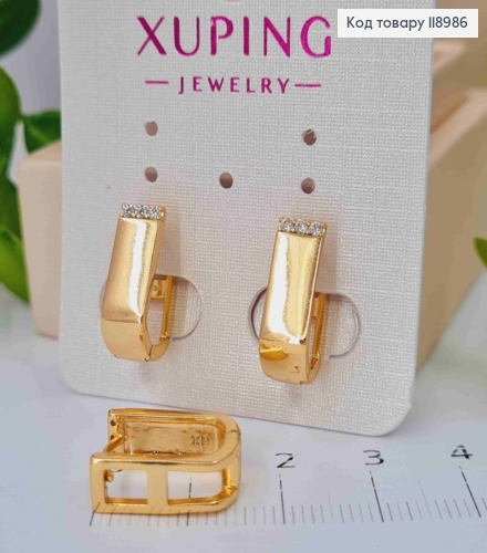Сережки кільця "Овальні" з камінцями, ширина 0,5см, довжина 1,5см,  Xuping 18K 118986 фото 3