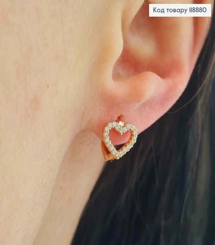Сережки кільця "Серце" з Блискучими камінцями (0,8см), діаметр 1,1см, Xuping 18K 118880 фото 2