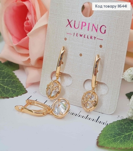 Серьги "Окошко в природу" с круглой подвеской с камнем в оправе, 2,5см, англ. зам. Xuping 18K 116441 фото 2