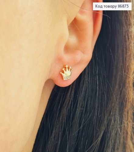 Серьги гвоздики, Корона в камешках, 0,9см, Xuping 18К 116873 фото 2