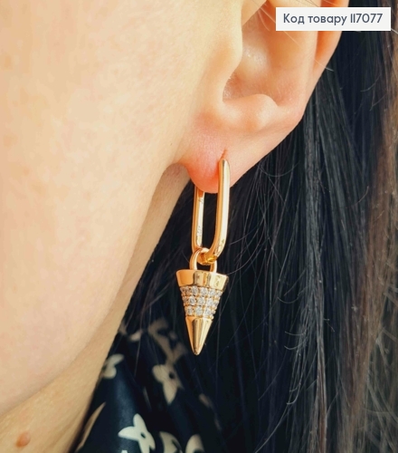 Серьги Кольца овальные, Конусы с камешками, 3см Xuping 18K 117077 фото 2
