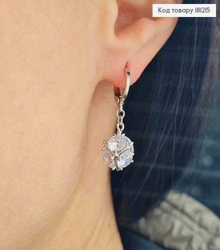 Серьги родовые, Кольца, с подвесками кубиками в камешках, 1,3см, Xuping 181215 фото 2