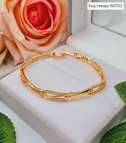 Браслет "Силуэт" с прямоугольными пластинками и камешками, 16+3см Xuping 18K 150702 фото 2