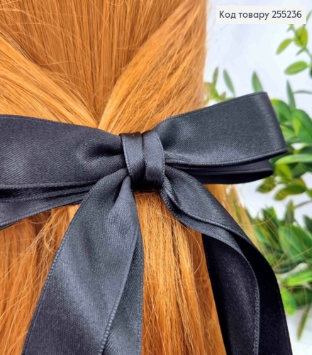 Бант ЧЕРНЫЙ,атласный, двойной с длинными хвостами, на заколке автоматик, размер 15*23см. 255236 фото 2