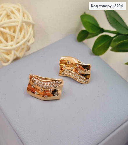 Сережки "Зоряне Небо" прикрашені Блискучими камінцями, 1,6см, англ. застібка, XUPING 18К 118294 фото 2