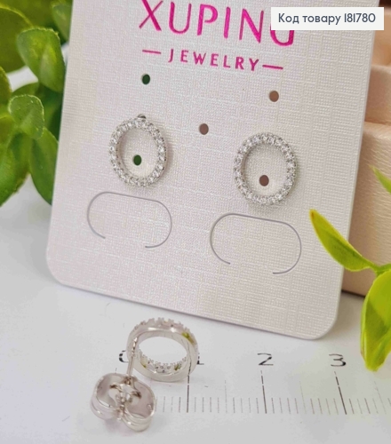 Серьги родованные гвозди, Кольцо в камнях, 9мм, Xuping 181780 фото 2
