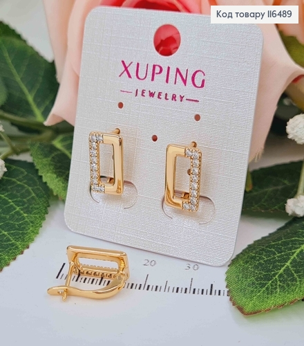 Серьги Прямоугольнички, в камешках, 1,5см, англ. зам. Xuping 18K 116489 фото 2