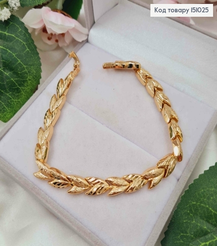 Браслет, плетение пластинками "Листочки", 19,5см, Xuping 18K 151025 фото 2