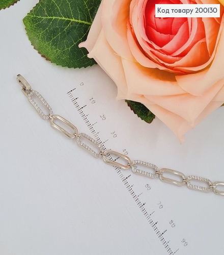 Браслет родированый Овальные пластинки с камнями, длина 19см, Xuping 200130 фото 2