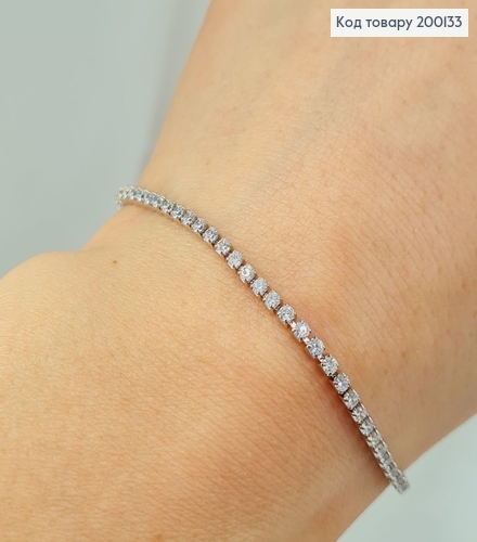 Браслет родированый в камнях 2мм, длина 17+2см, Xuping 200133 фото 2