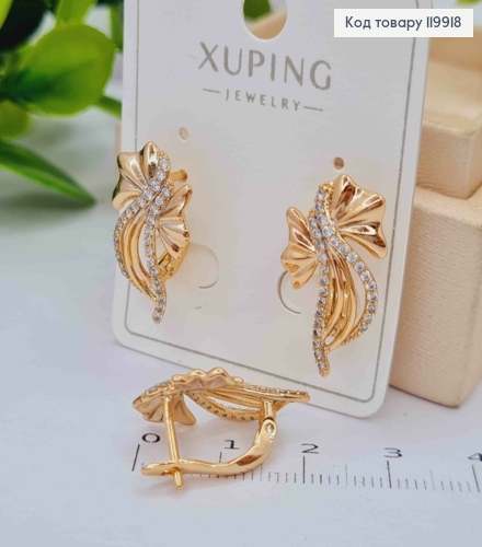 Сережки "Бантики" прикрашені Блискучим камінням, 2,1см, англійська застібка, Xuping 18К 119918 фото 2
