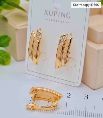 Серьги украшены Блестящими камешками, длина 1,9см, английская застежка, Xuping 18K 119560 фото 2