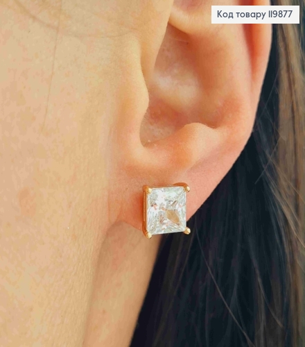 Набір: сережки гвіздки Блискучі квадратні камінці (3пари/уп), розмір 4мм; 6мм; 8мм, Xuping 18K 119877 фото 2