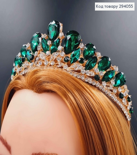 Тиара под золото, "Викторианская" с зелеными камешками. 294055 фото 3