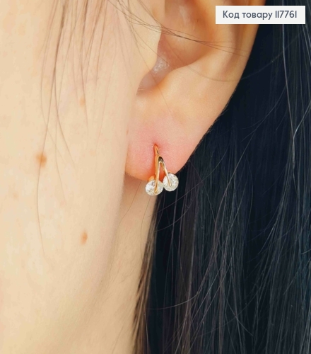 Серьги кольца, "Хрустальная Вишня" с Блестящими камешками, 1см, Xuping 18К 117761 фото 2