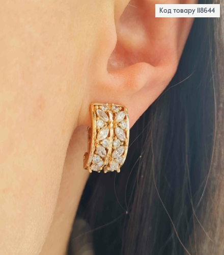 Серьги - Клипсы украшены Блестящими камешками, ширина 1см, длина 1,6см, Xuping 18К. 118644 фото 2